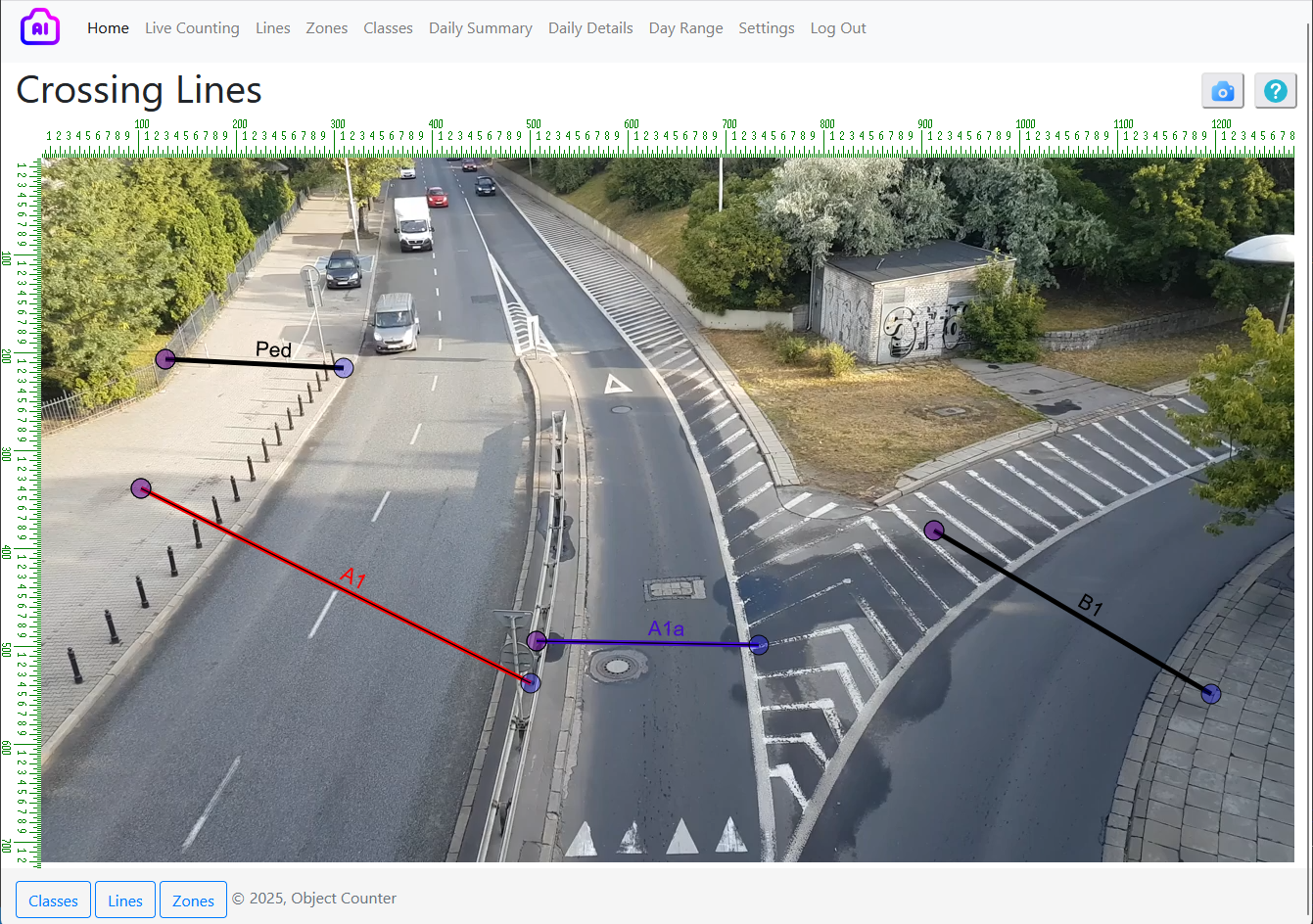 crossing lines definition for traffic counting