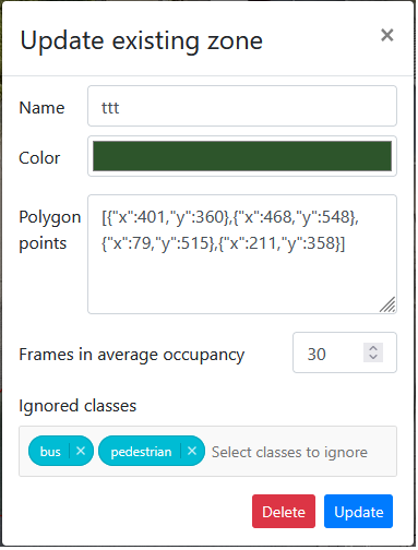 definition of one particular zone in the software