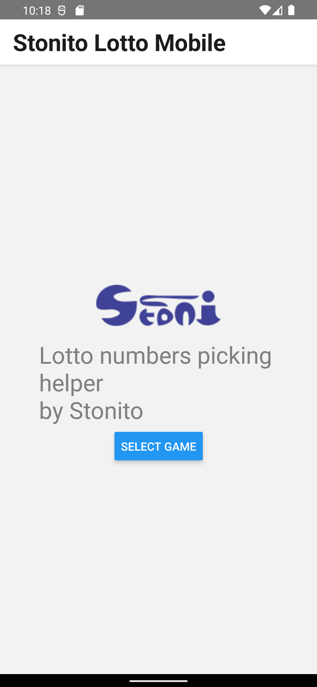 Stonito Mobile Lotto, main screen